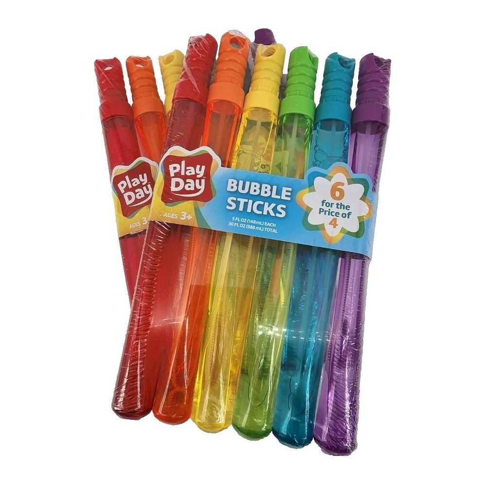 Play Day Bubble‎ Sticks lot of 2 - 6 Pack Multi Color Outdoor Toy 5oz Each NEW